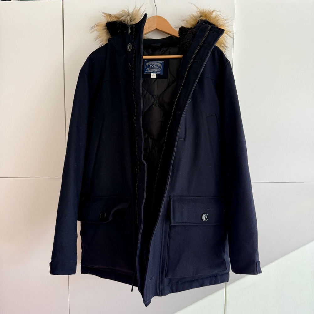 J. Crew Nordic Down Wool Thinsulate Parka F8746 in Navy Blue, Size Medium - Picture 3 of 7